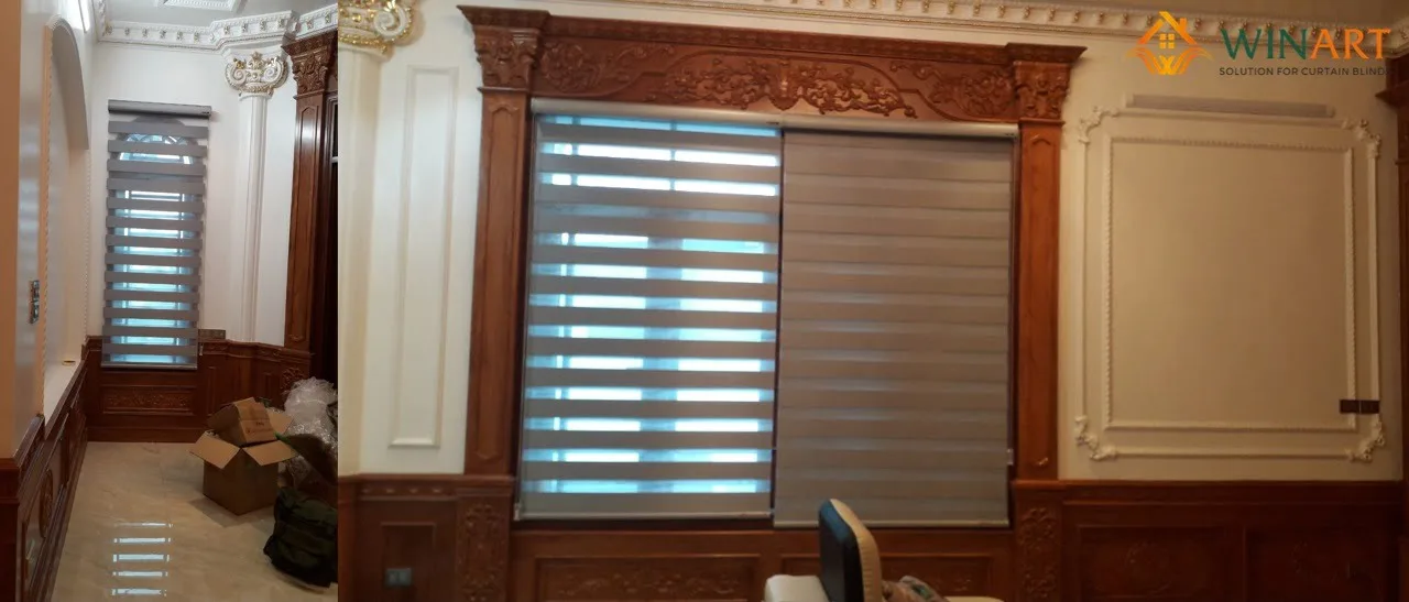 Sự cổ điển của gỗ pha lẫn rèm hiện đại